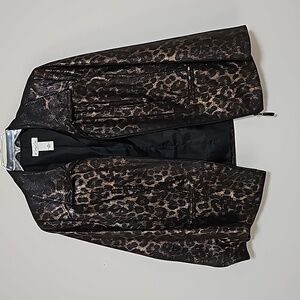 Kim Rogers Faux Leopard Leather Jacket Sz Petite Medium Gold Brown Fully Lined